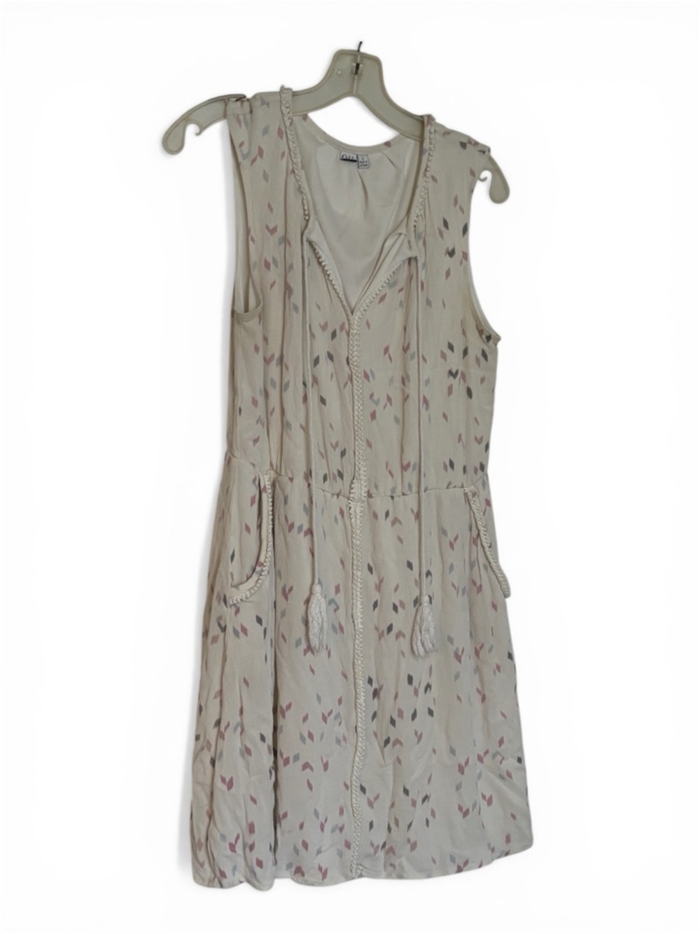 Sleeveless Cream Tie-Waist Summer Dress with Soft Print